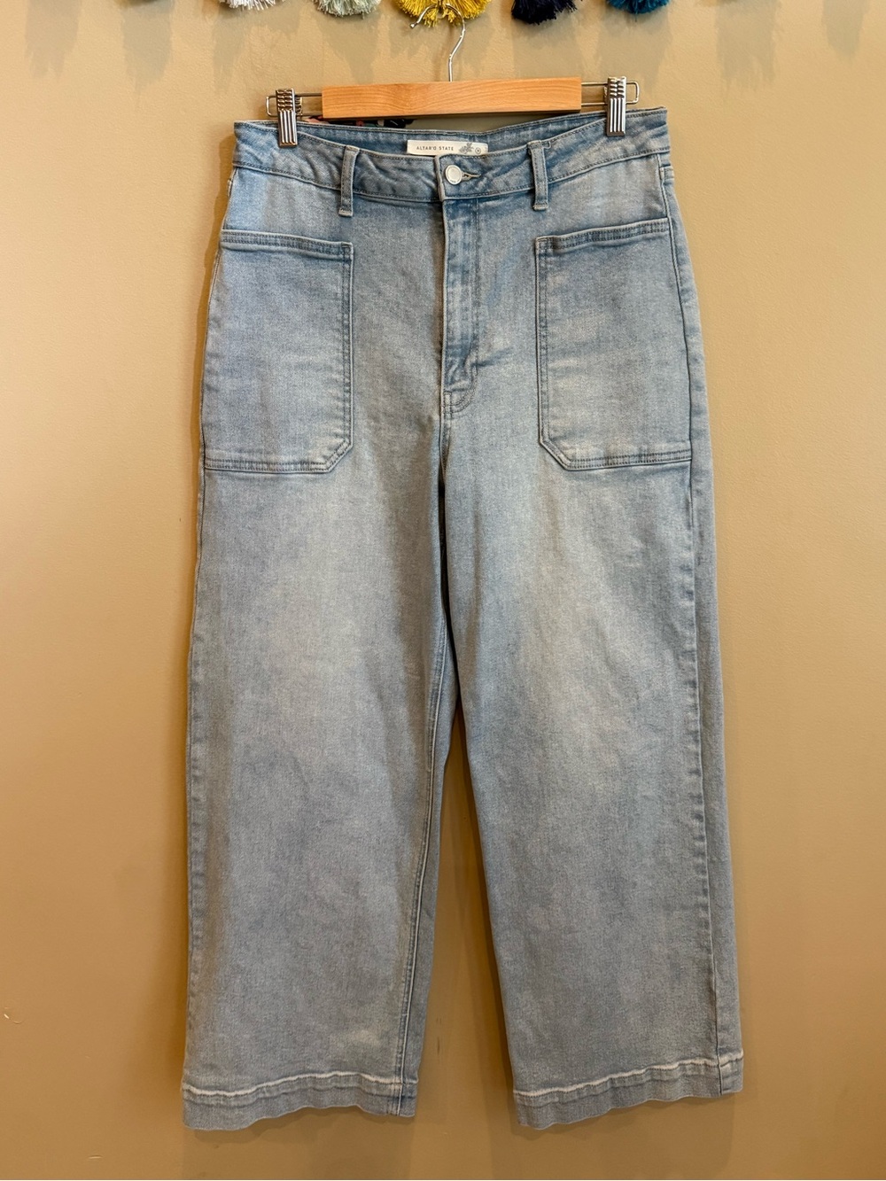 Altar'd State Light Blue Wide-Leg Jeans with Front Patch Pockets